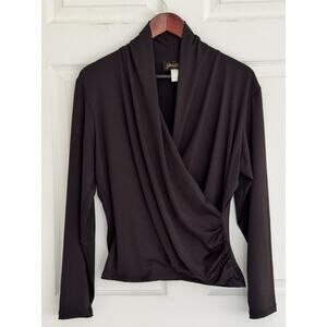 Steven Edwards Black Faux Wrap Top Ruched Side Size XL